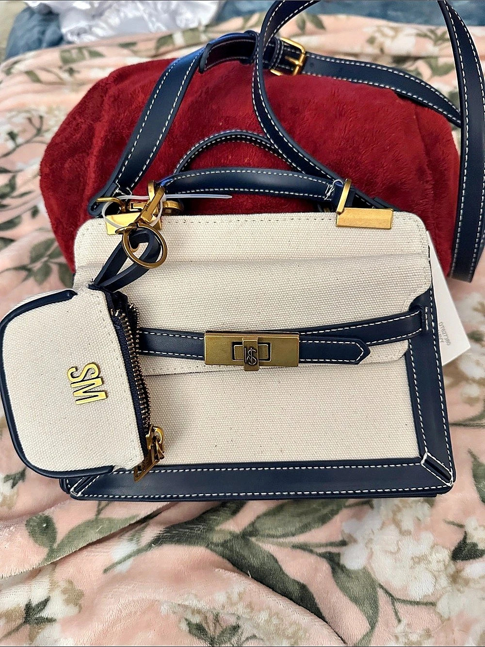Steve Madden Structured Satchel in White & Blue NWT